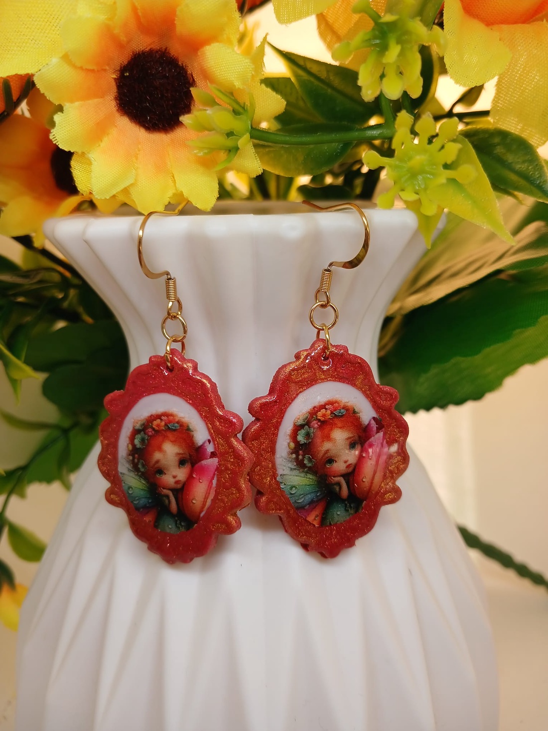 Cercei handmade Red Scarlet - bijuterii - cercei - cercei din rășină - Artynos.ro