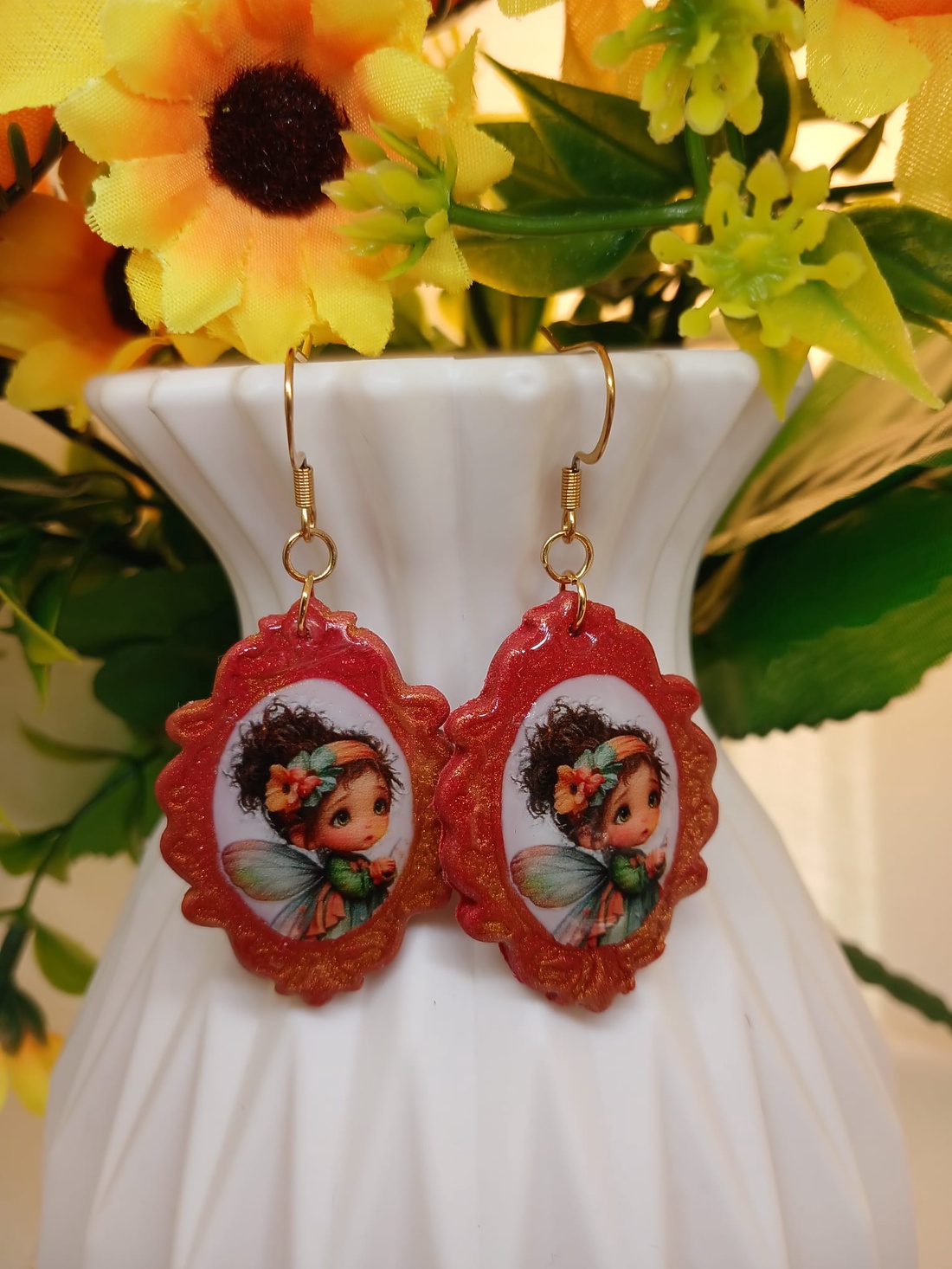 Cercei handmade Red Scarlet - bijuterii - cercei - cercei din rășină - Artynos.ro
