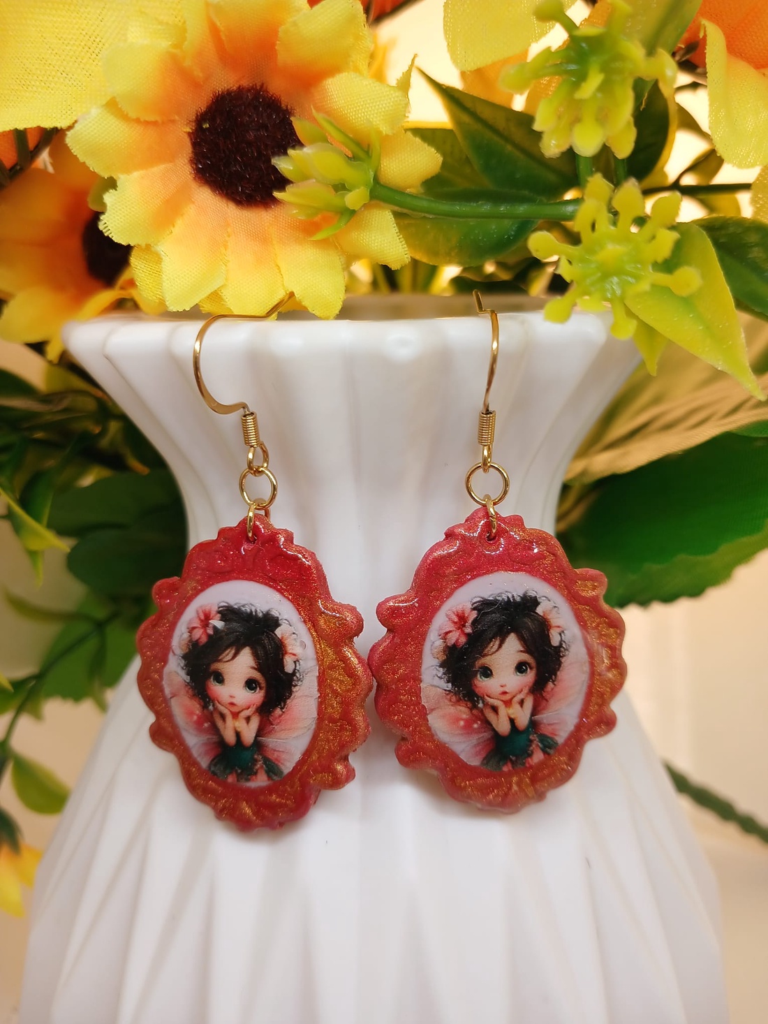 Cercei handmade Red Scarlet - bijuterii - cercei - cercei din rășină - Artynos.ro