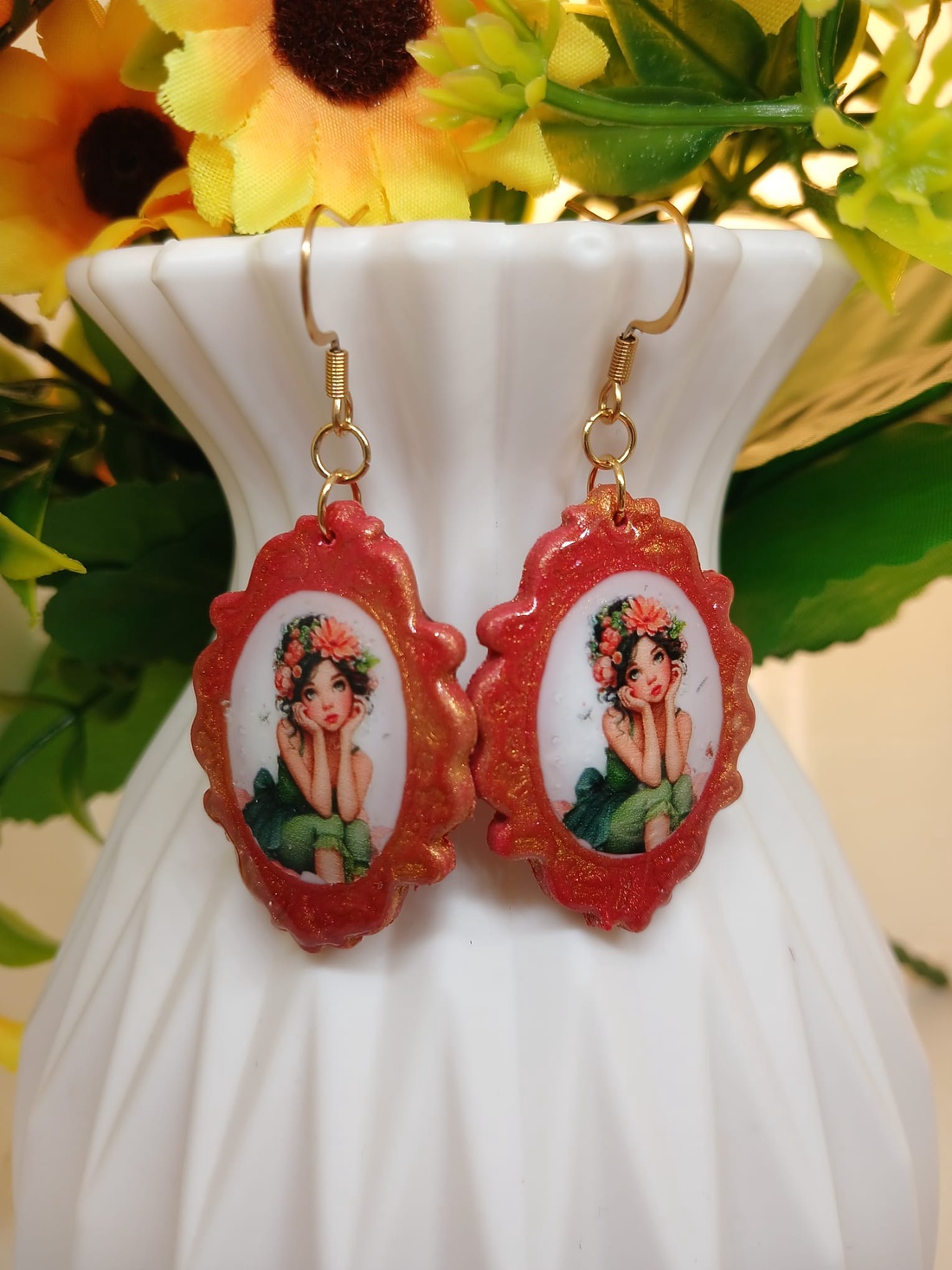 Cercei handmade Red Scarlet - bijuterii - cercei - cercei din rășină - Artynos.ro