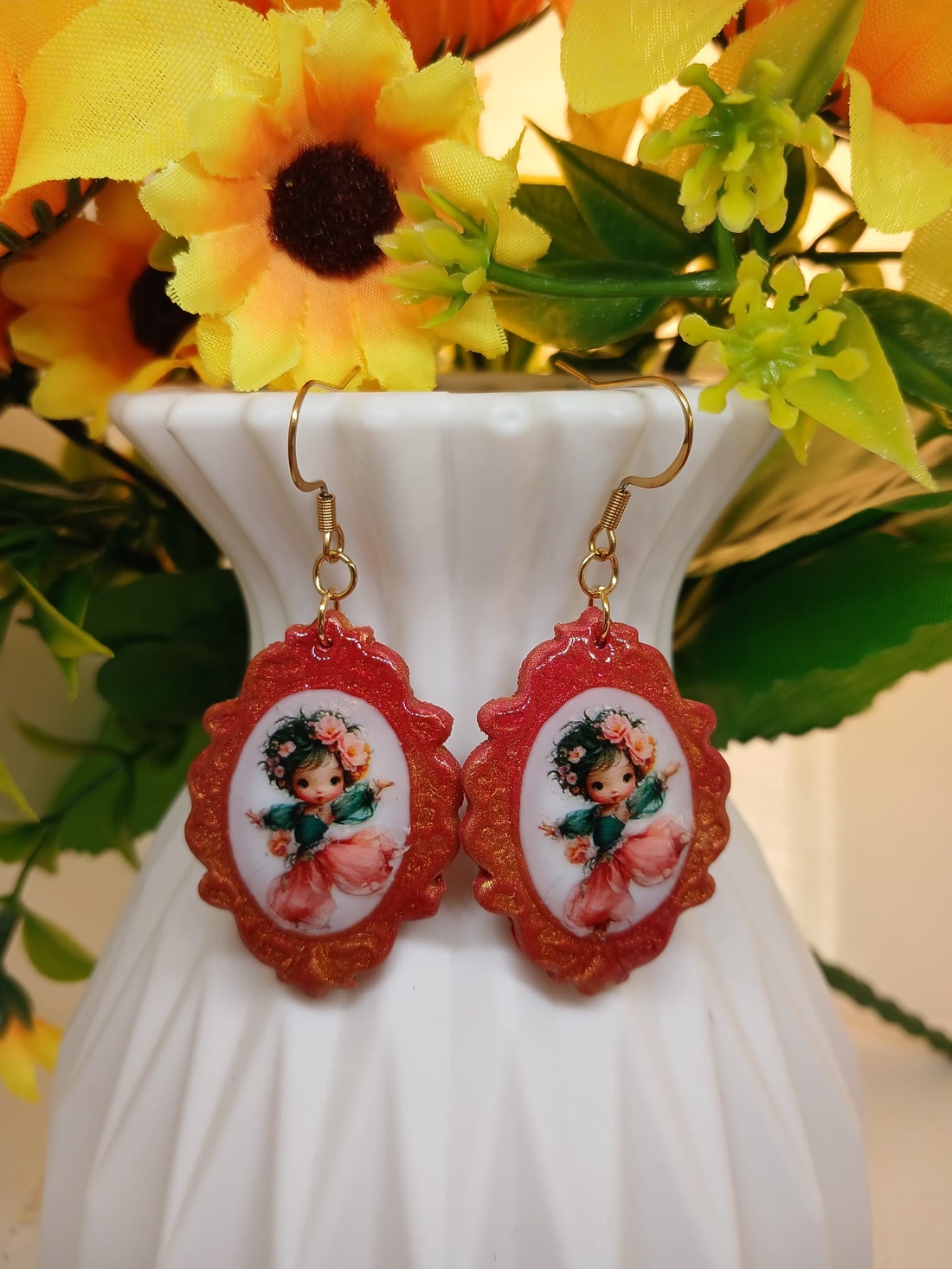Cercei handmade Red Scarlet - bijuterii - cercei - cercei din rășină - Artynos.ro