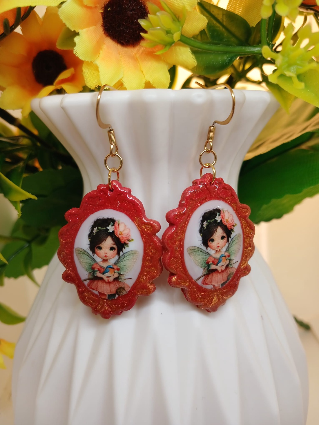 Cercei handmade Red Scarlet - bijuterii - cercei - cercei din rășină - Artynos.ro