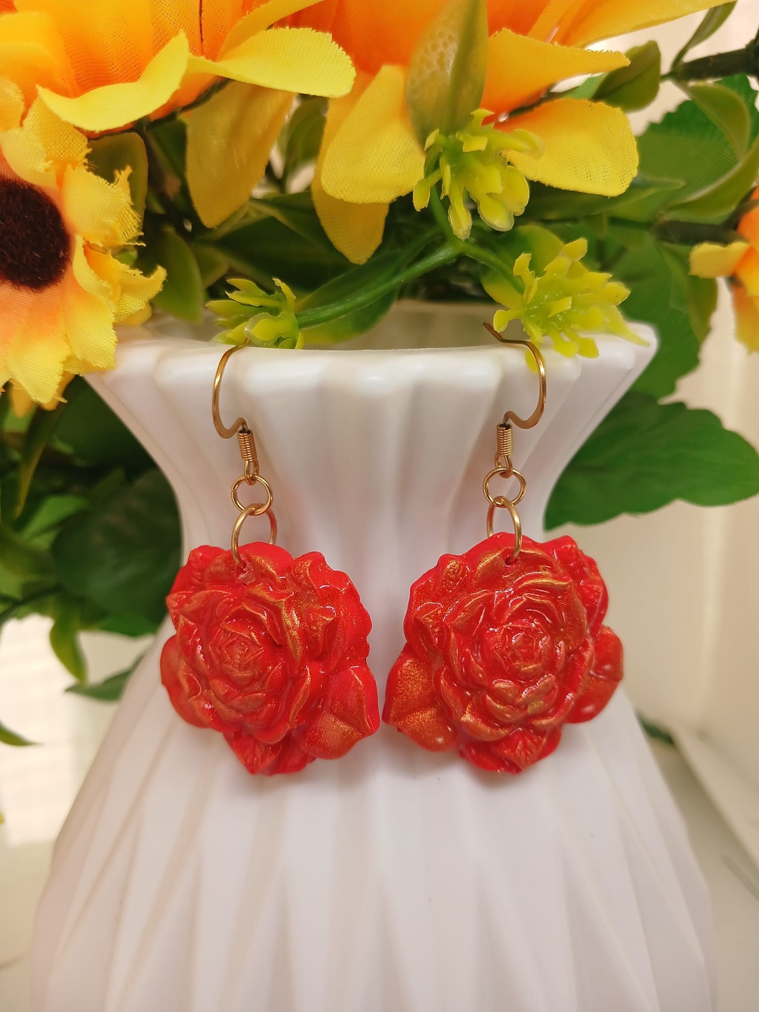 Cercei Red Roses - bijuterii - cercei - cercei din rășină - Artynos.ro
