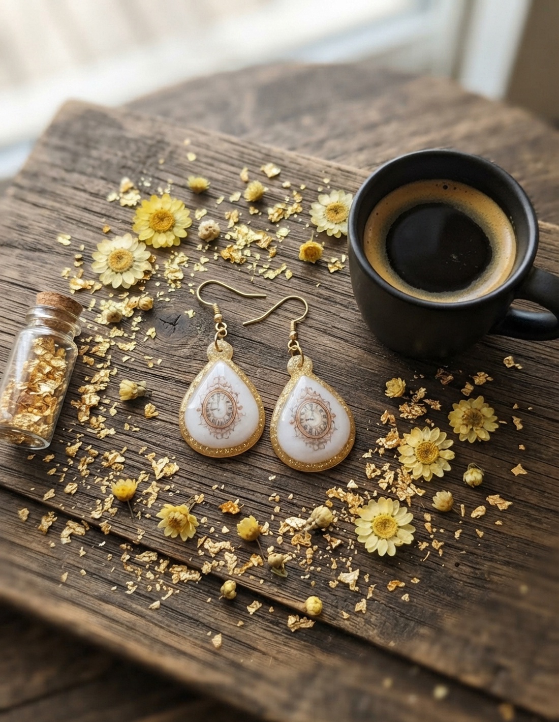 Cercei handmade ceas - bijuterii - cercei - cercei din rășină - Artynos.ro