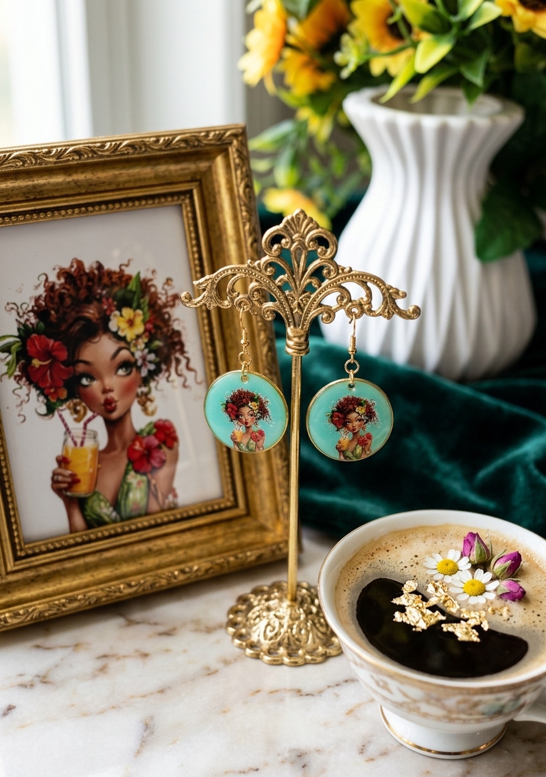 Cercei handmade domnisoara - bijuterii - cercei - cercei din rășină - Artynos.ro