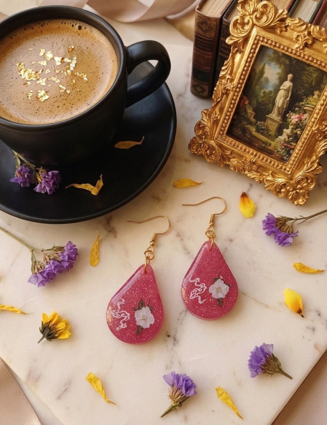 Cercei handmade floare - bijuterii - cercei - cercei din rășină - Artynos.ro