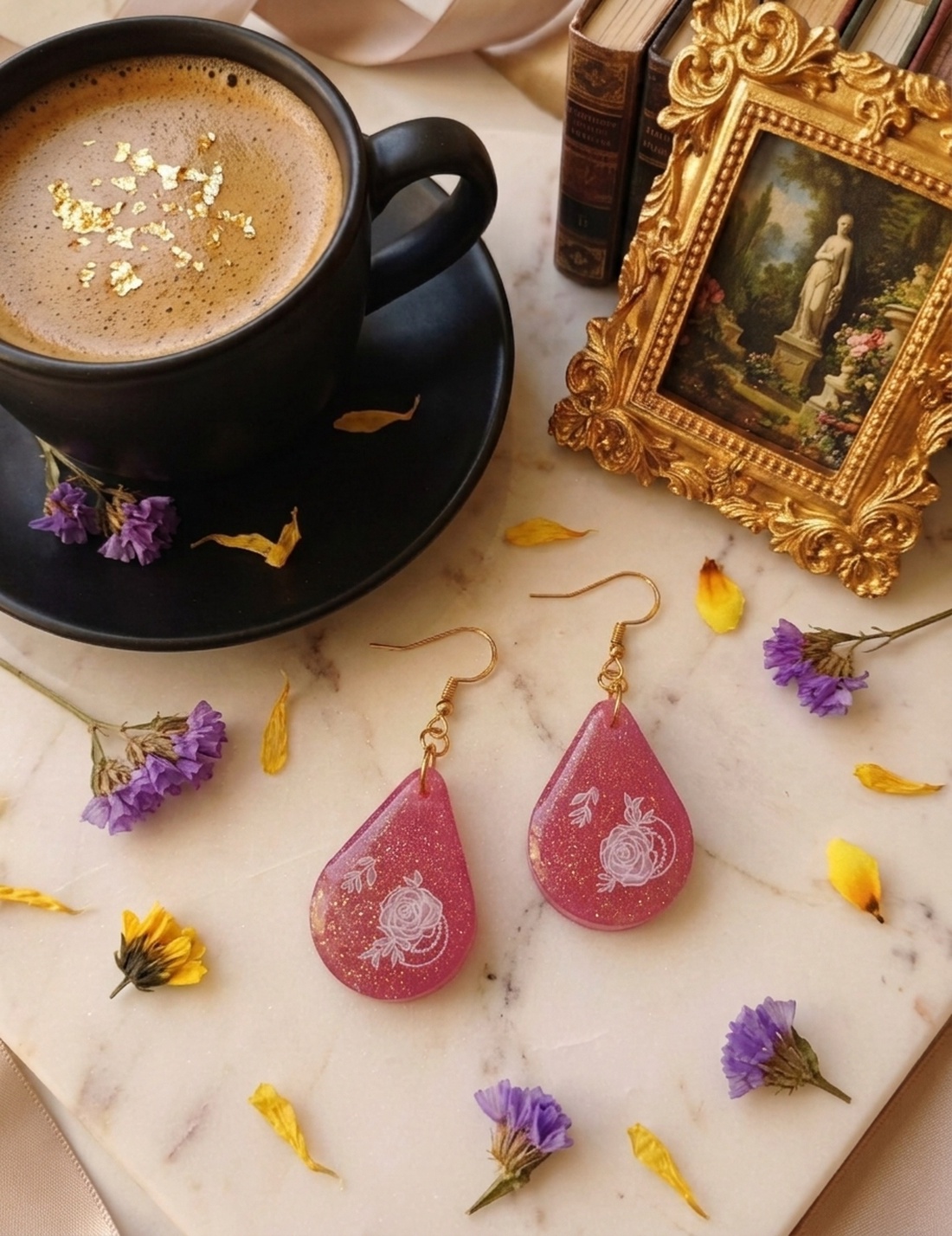 Cercei handmade floare - bijuterii - cercei - cercei din rășină - Artynos.ro