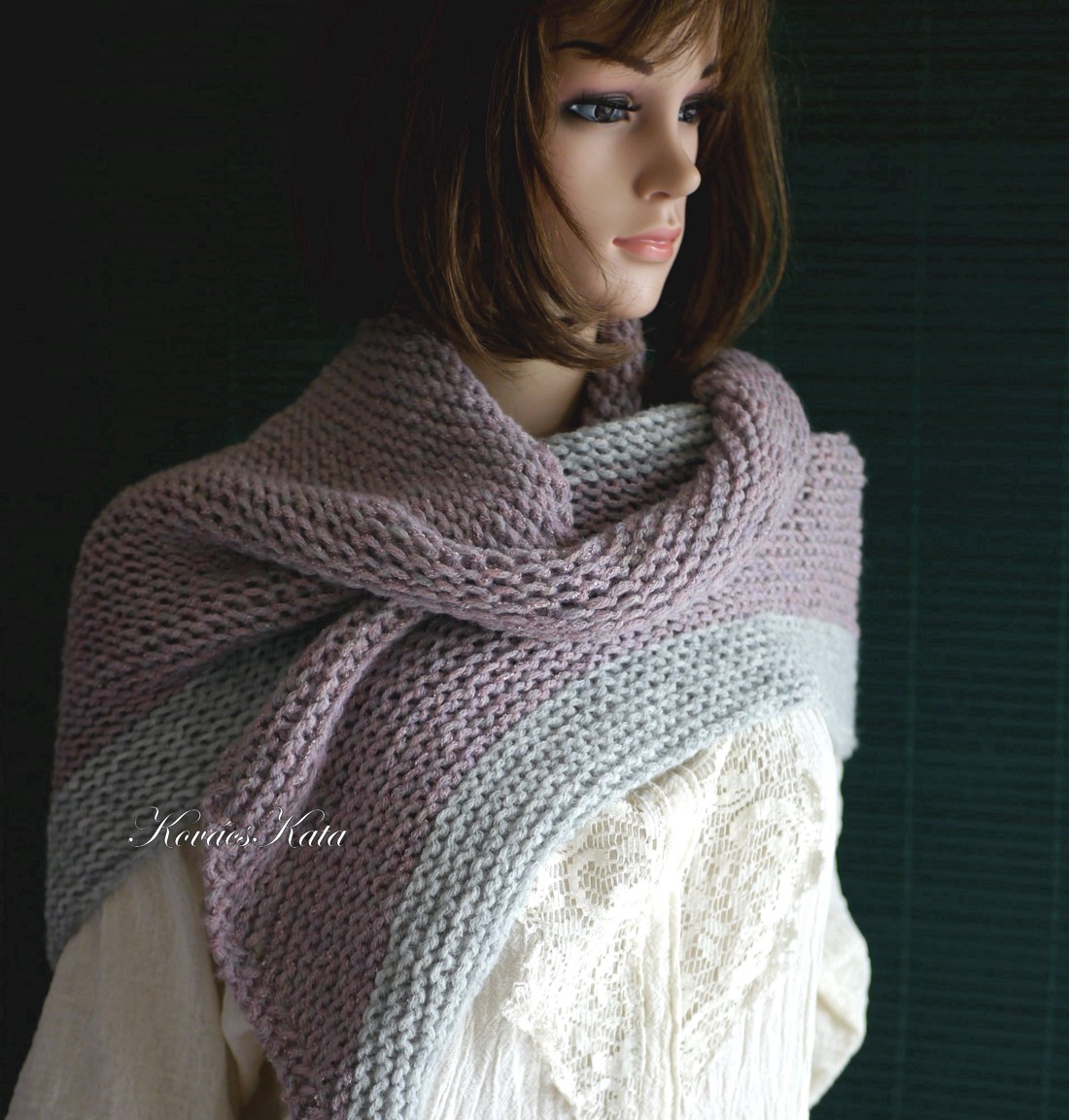 CLAIRE - șal exclusiv tricotat manual / cer: mov-gri - îmbrăcăminte și modă - haine damă - poncho - Artynos.ro