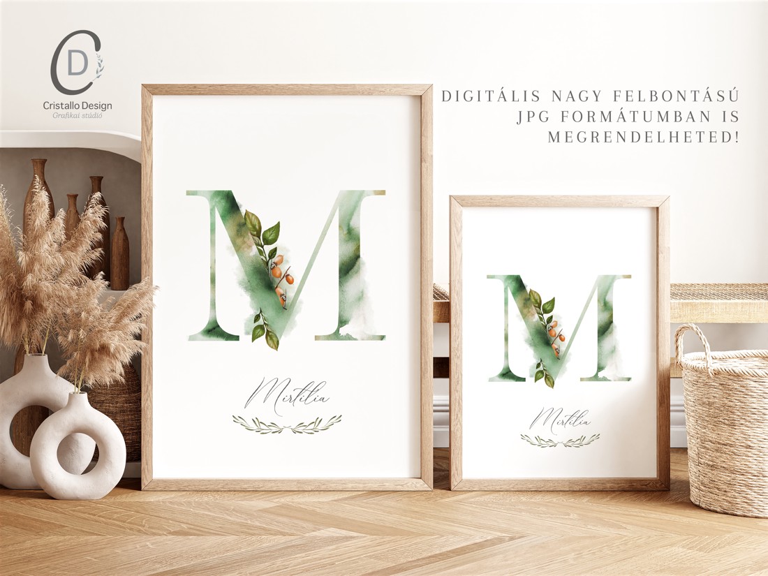 Litera M, monogramă, imagine onomastică, decor, acuarelă artă de perete, personalizată -  - Artynos.ro