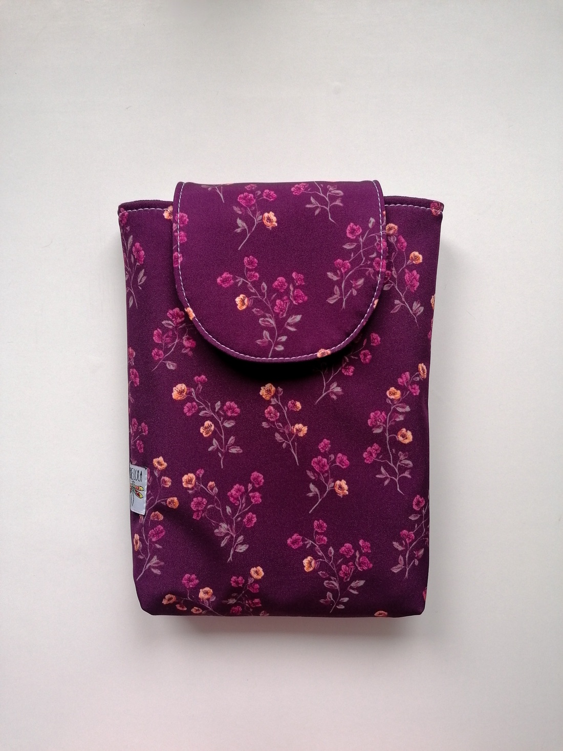 Husă carte LIBELULA - crenguțe bordeaux - cărți și creații cu tematică muzicală, cadouri - husă de carte - Artynos.ro