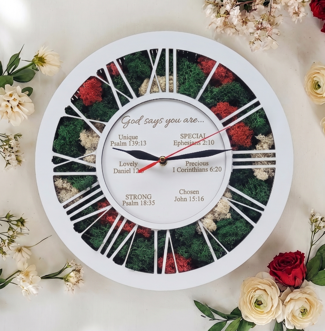 Ceas cu licheni cu mesajul: God says you are, Dumnezeu promite sau mesaj personalizat - casă & stil de viață - decorațiuni de casă - decorațiuni de pereți - ceasuri de perete - Artynos.ro