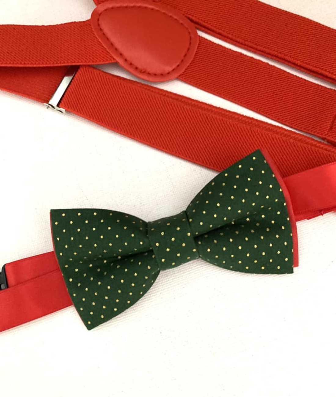 Set copil, papion verde si bretele rosii, de Craciun - îmbrăcăminte și modă - haine bărbați - cravată, papion - Artynos.ro