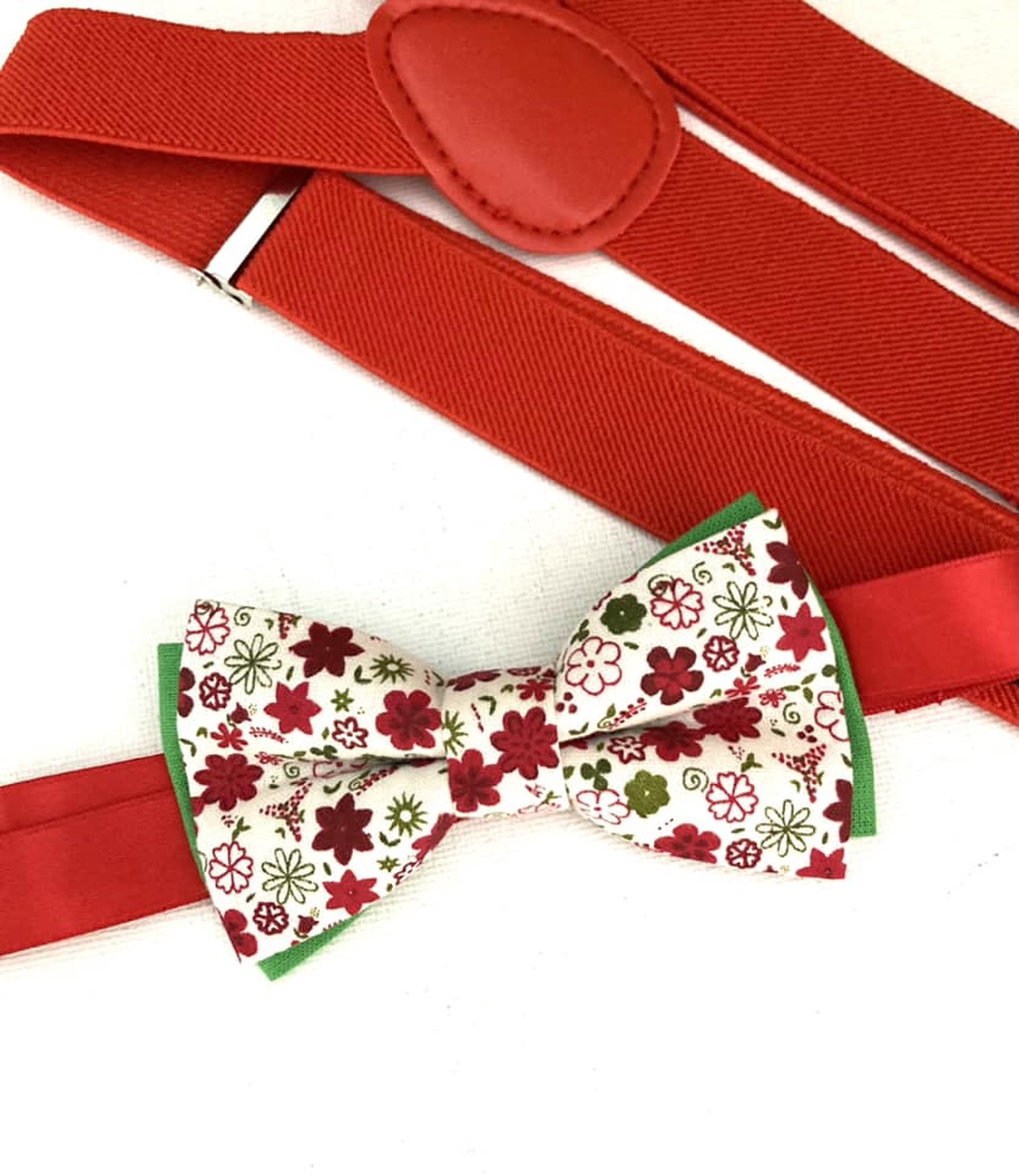Set copil, papion si bretele rosii, de Craciun - îmbrăcăminte și modă - haine bărbați - cravată, papion - Artynos.ro