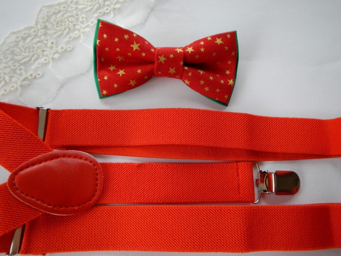 Set copil, papion si bretele rosii, de Craciun - îmbrăcăminte și modă - haine bărbați - cravată, papion - Artynos.ro