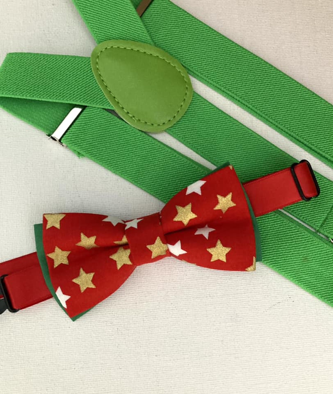Set copil, papion rosu si bretele verzi, de Craciun - îmbrăcăminte și modă - haine bărbați - cravată, papion - Artynos.ro