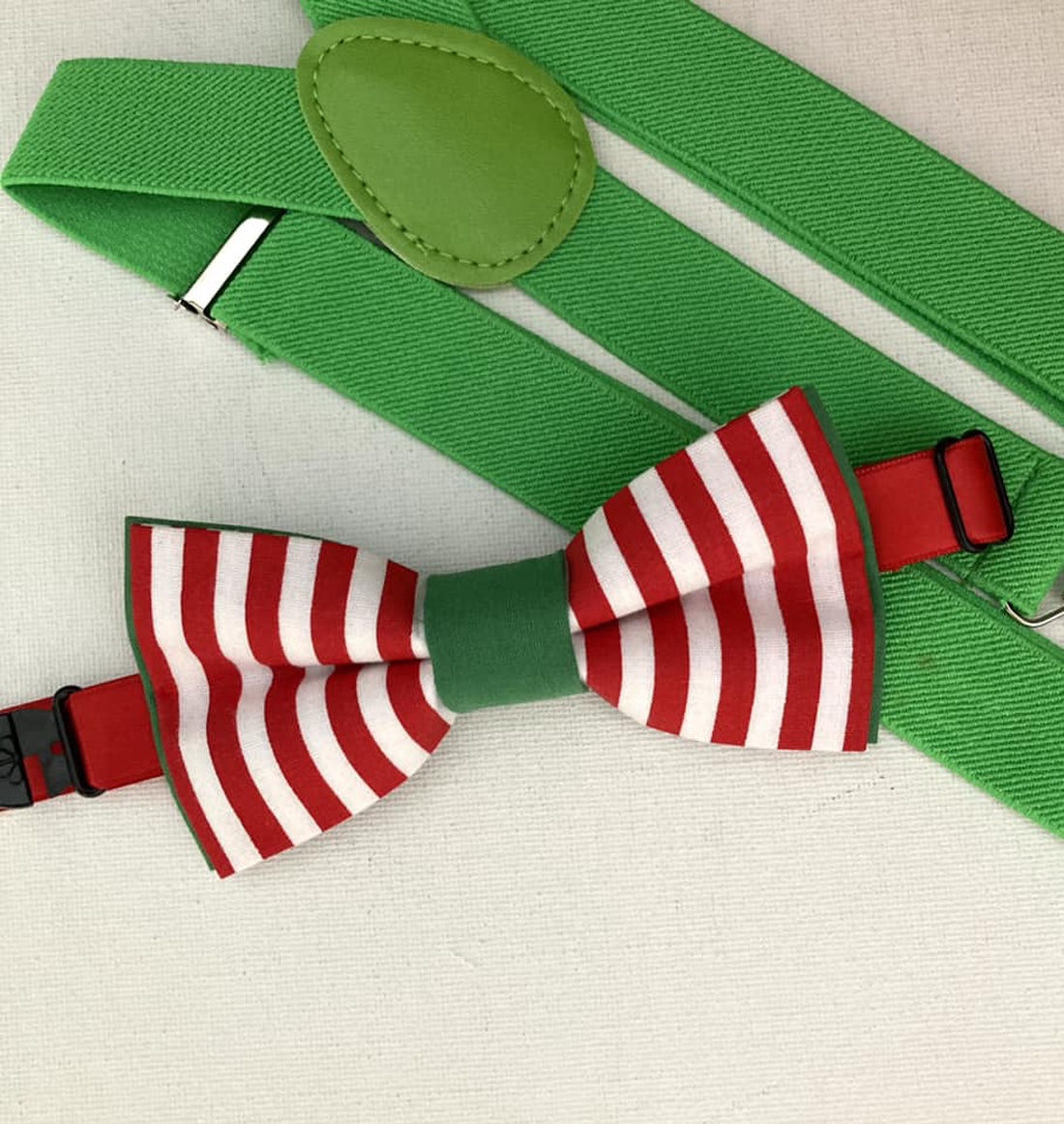 Set copil, papion elf si bretele verzi, de Craciun - îmbrăcăminte și modă - haine bărbați - cravată, papion - Artynos.ro