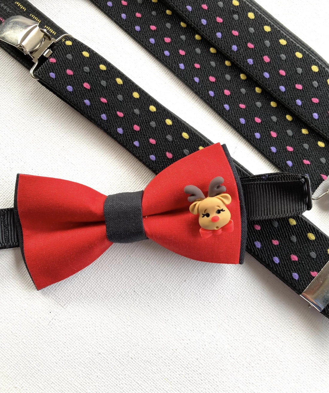 Set copil, papion cu ren si bretele maro, de Craciun - îmbrăcăminte și modă - haine bărbați - cravată, papion - Artynos.ro