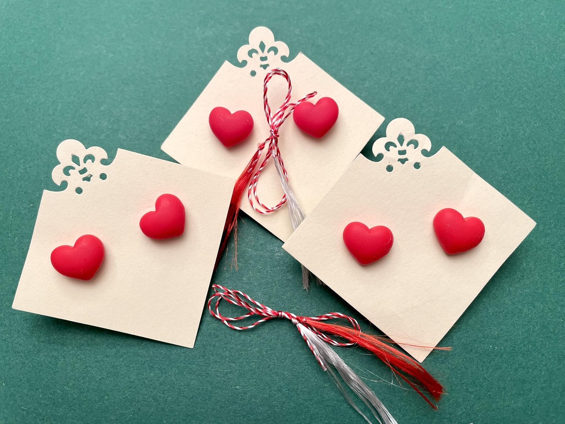 Martisor, cercei inimioare rosii - bijuterii - mărțișor - Artynos.ro