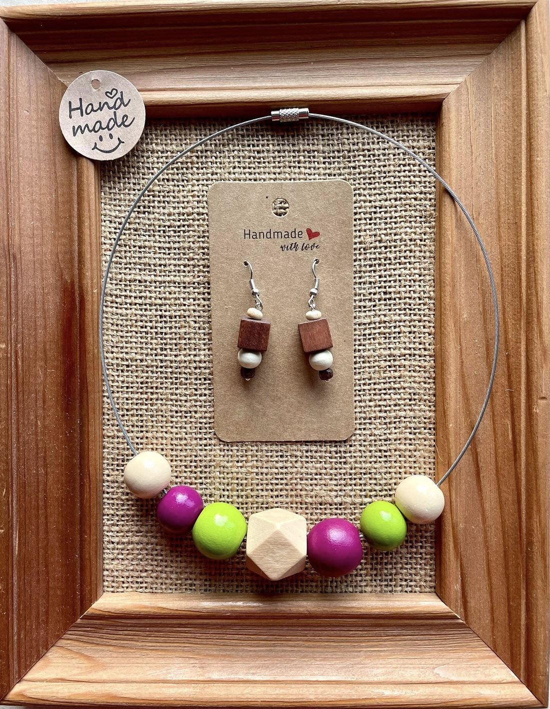 Set cercei si colier cu bile din lemn - bijuterii - seturi de bijuterii - Artynos.ro