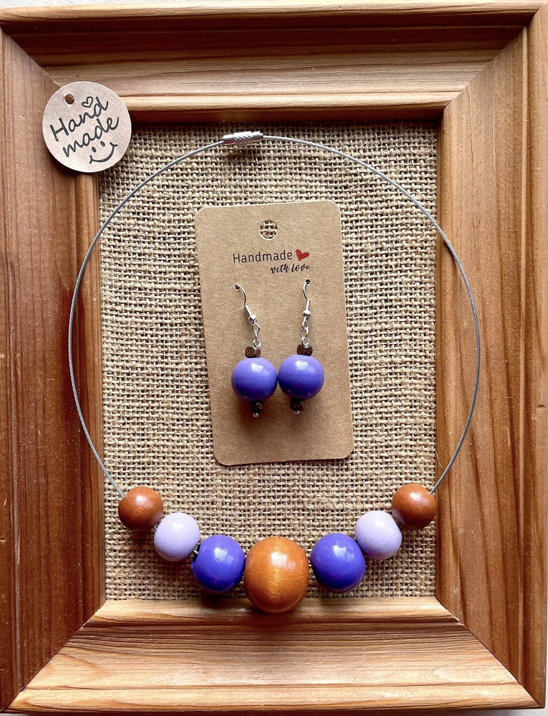Set cercei si colier cu bile din lemn - bijuterii - seturi de bijuterii - Artynos.ro