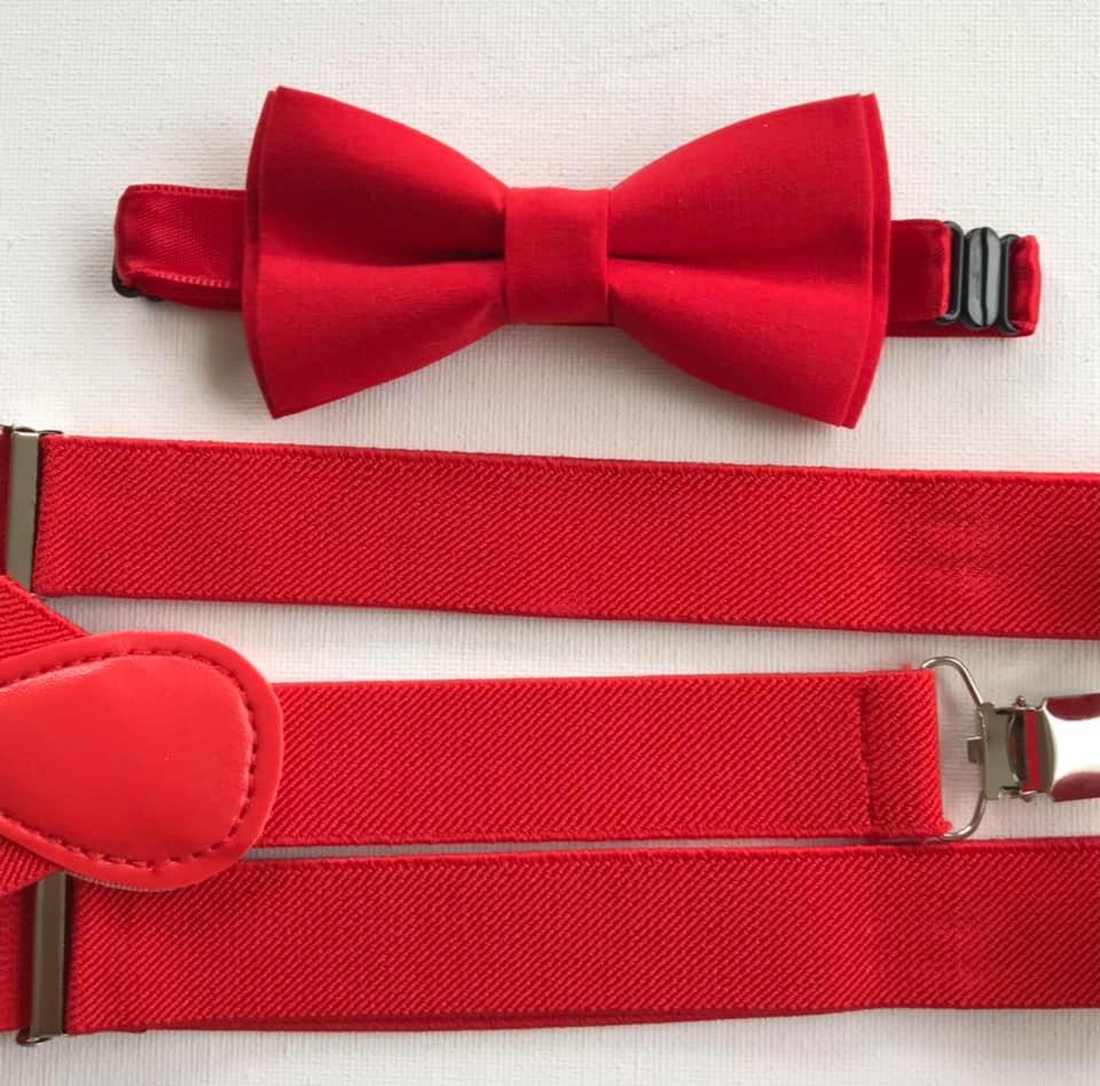 Set pentru copii, papion cu buline si bretele rosii - îmbrăcăminte și modă - haine bărbați - cravată, papion - Artynos.ro