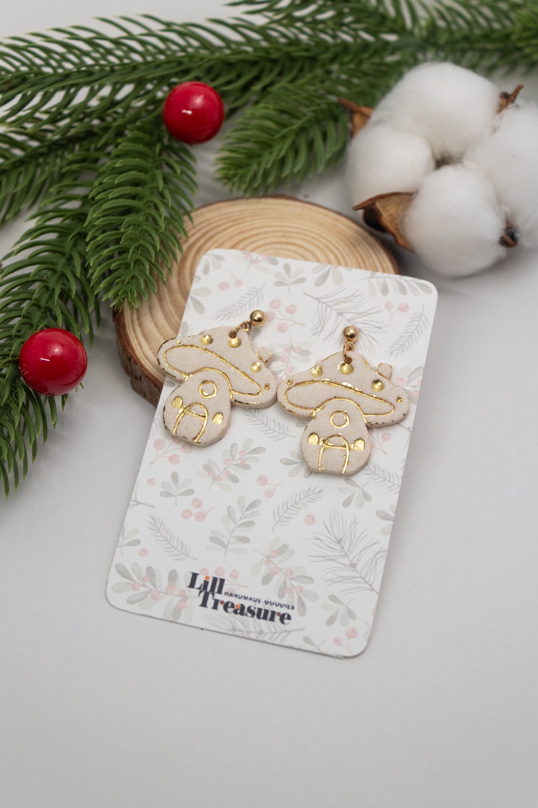 Cercei Ciuperci Golden Mushrooms - bijuterii - cercei - cercei brodați - Artynos.ro