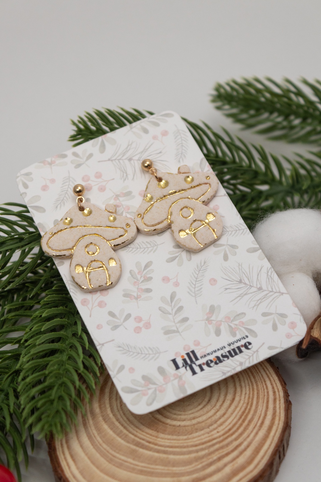 Cercei Ciuperci Golden Mushrooms - bijuterii - cercei - cercei brodați - Artynos.ro