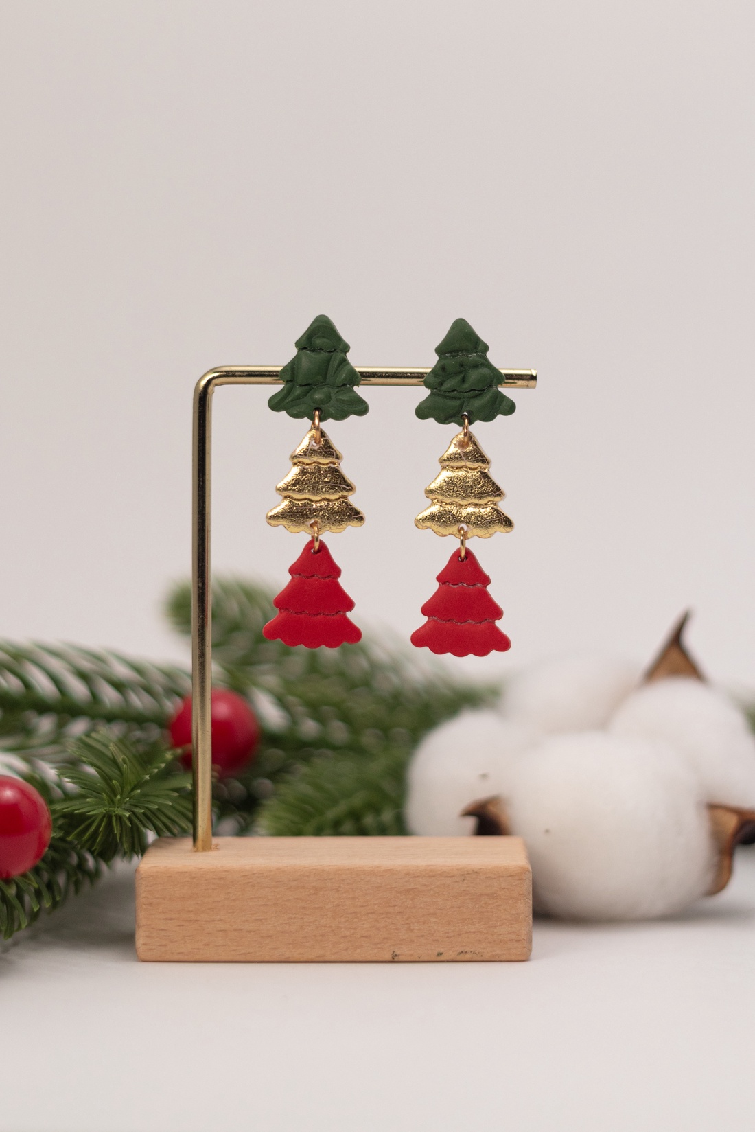 Cercei de Craciun cu braduleti - bijuterii - cercei - cercei lungi - Artynos.ro