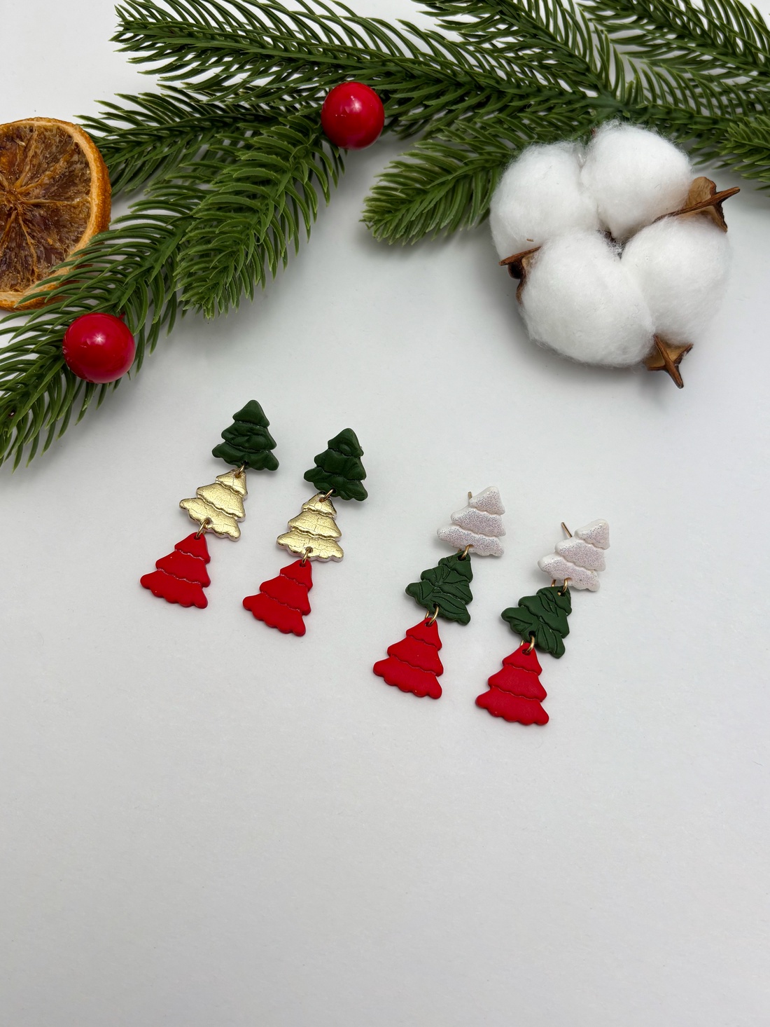 Cercei de Craciun cu braduleti - bijuterii - cercei - cercei lungi - Artynos.ro