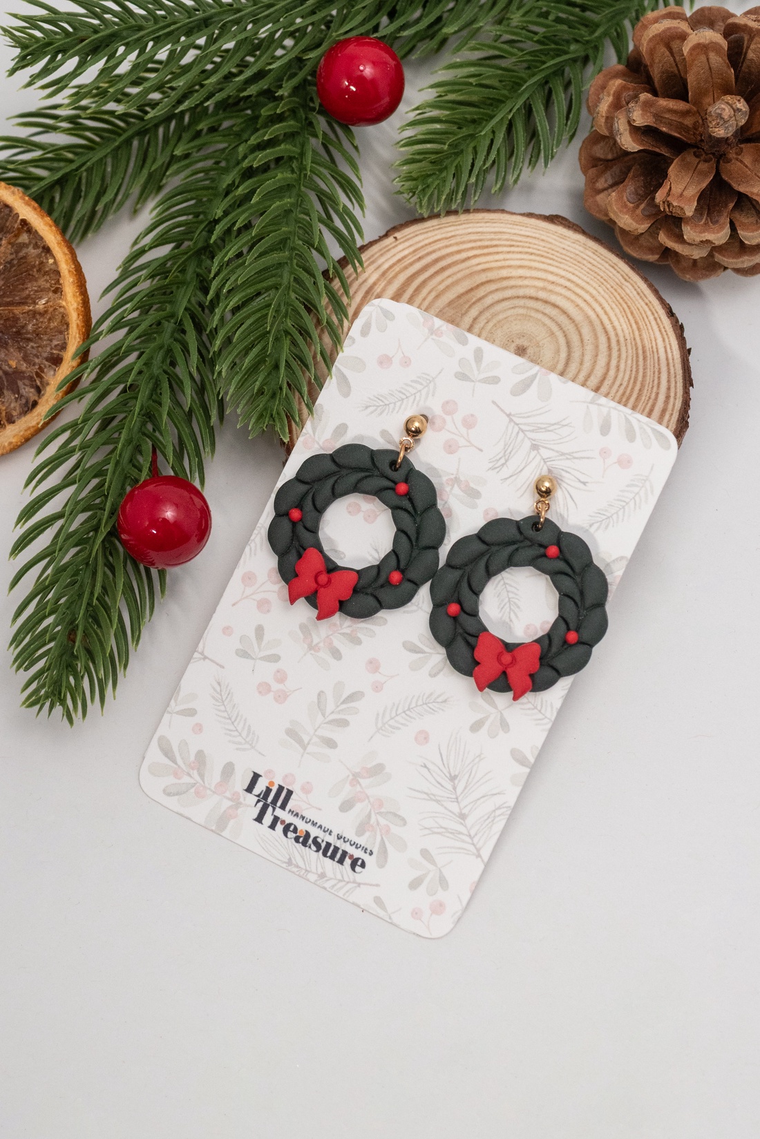 Cercei coronita de Craciun - Christmas Wreath I - bijuterii - cercei - cercei lungi - Artynos.ro