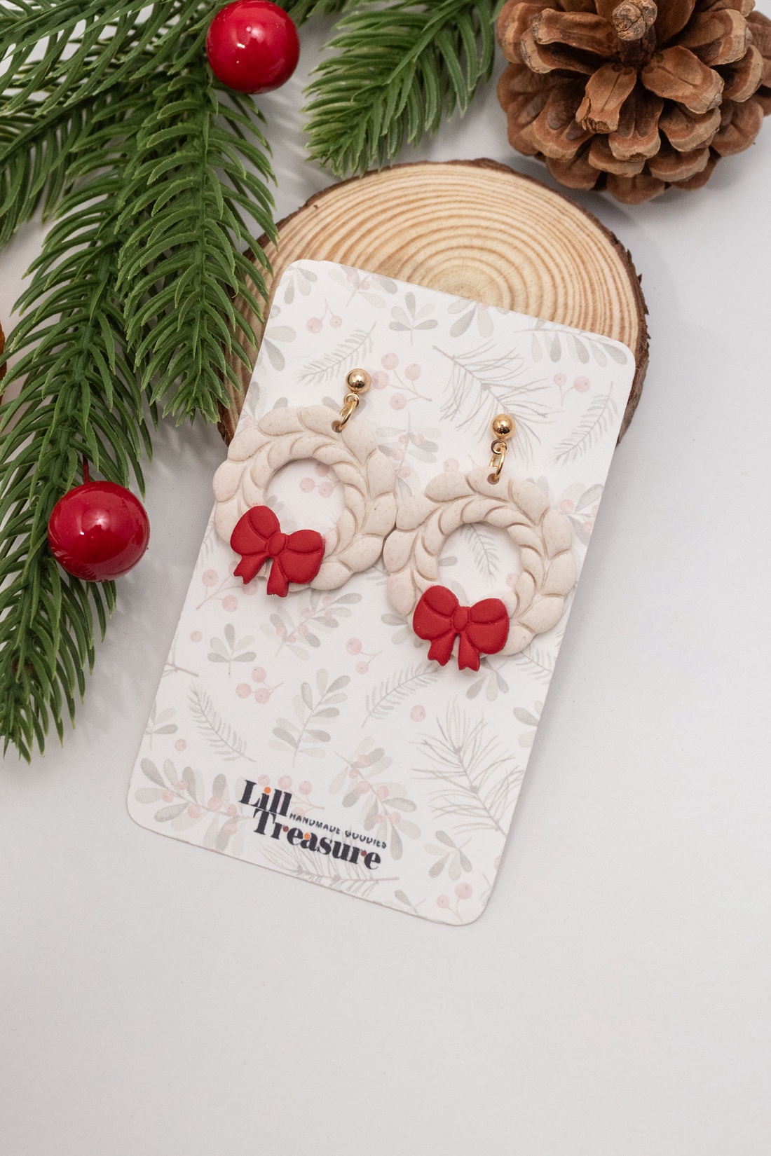 Cercei coronita de Craciun - Christmas Wreath II - bijuterii - cercei - cercei lungi - Artynos.ro