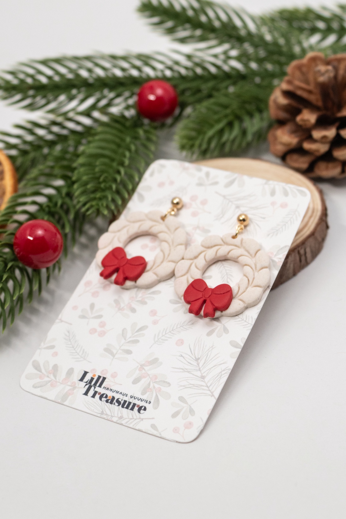 Cercei coronita de Craciun - Christmas Wreath II - bijuterii - cercei - cercei lungi - Artynos.ro