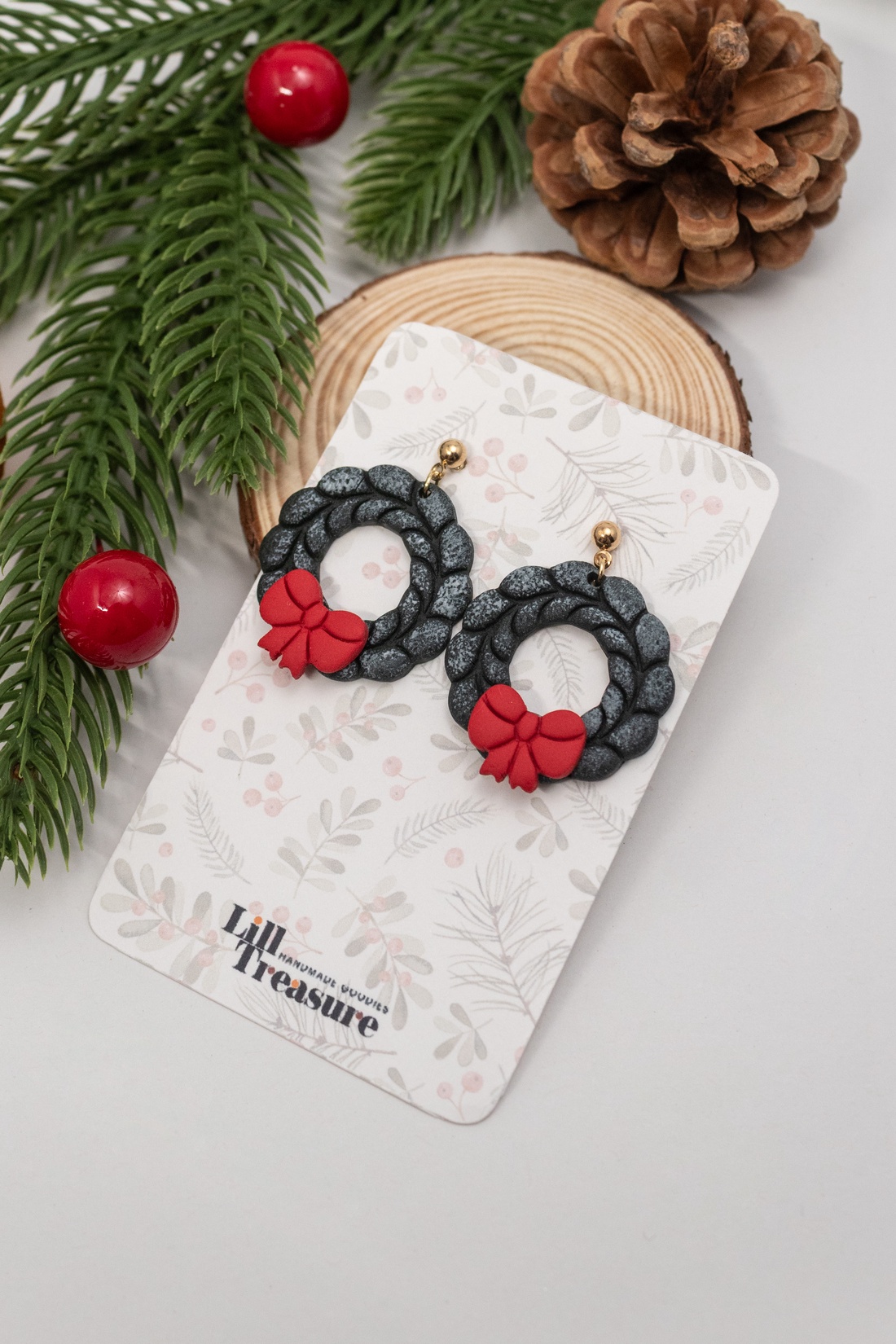 Cercei coronita de Craciun - Christmas Wreath III - bijuterii - cercei - cercei lungi - Artynos.ro