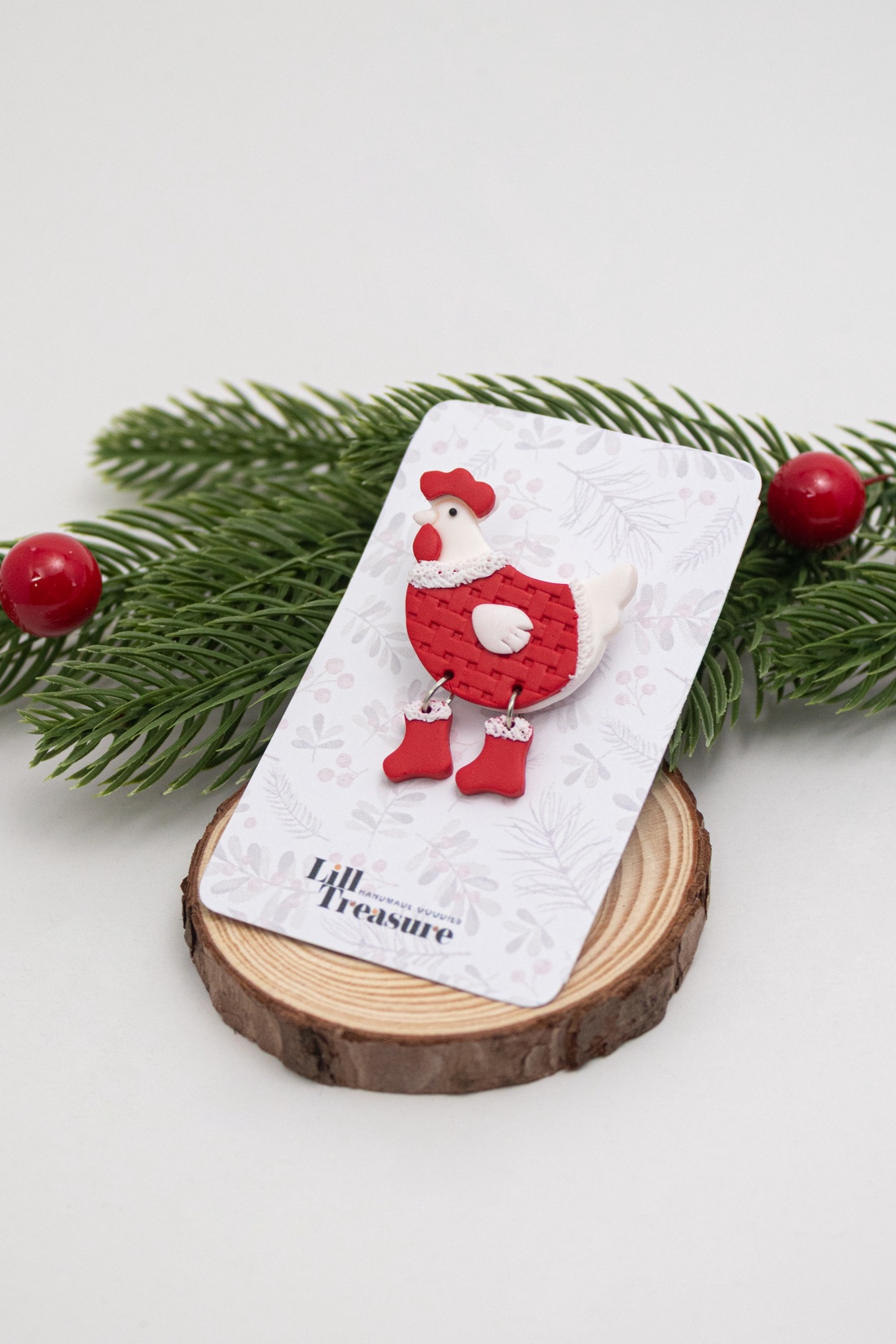 Brosa gaina de Craciun - Christmas Chicken - bijuterii - broșe - Artynos.ro