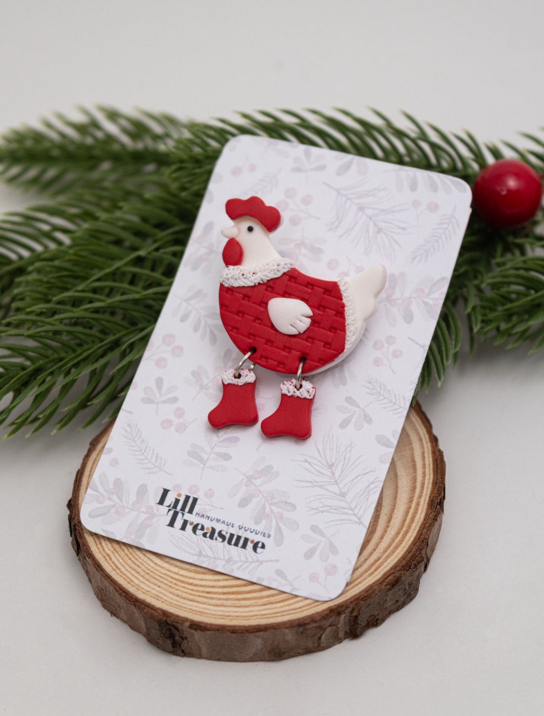 Brosa gaina de Craciun - Christmas Chicken - bijuterii - broșe - Artynos.ro