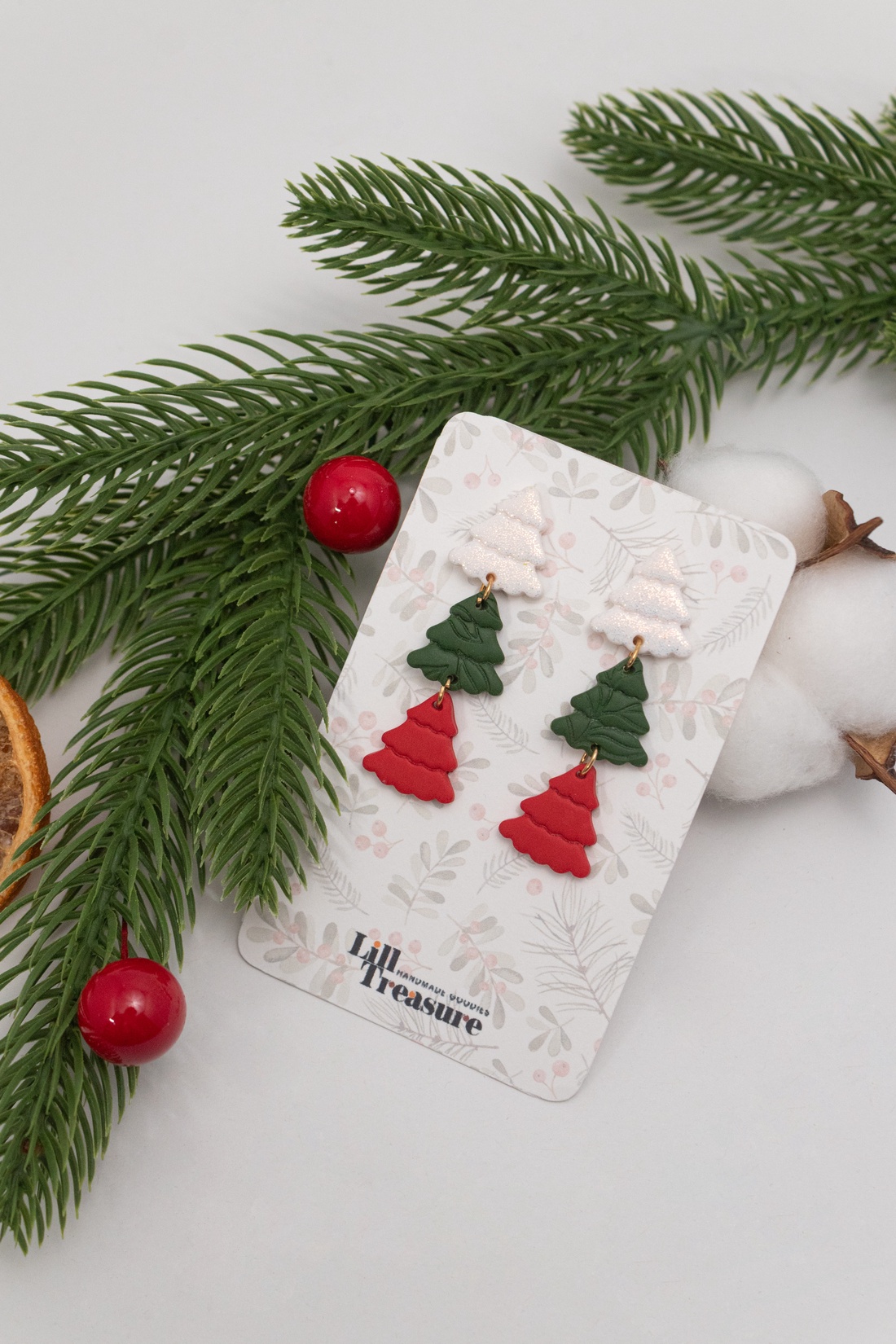 Cercei de Craciun cu braduleti - bijuterii - cercei - cercei lungi - Artynos.ro