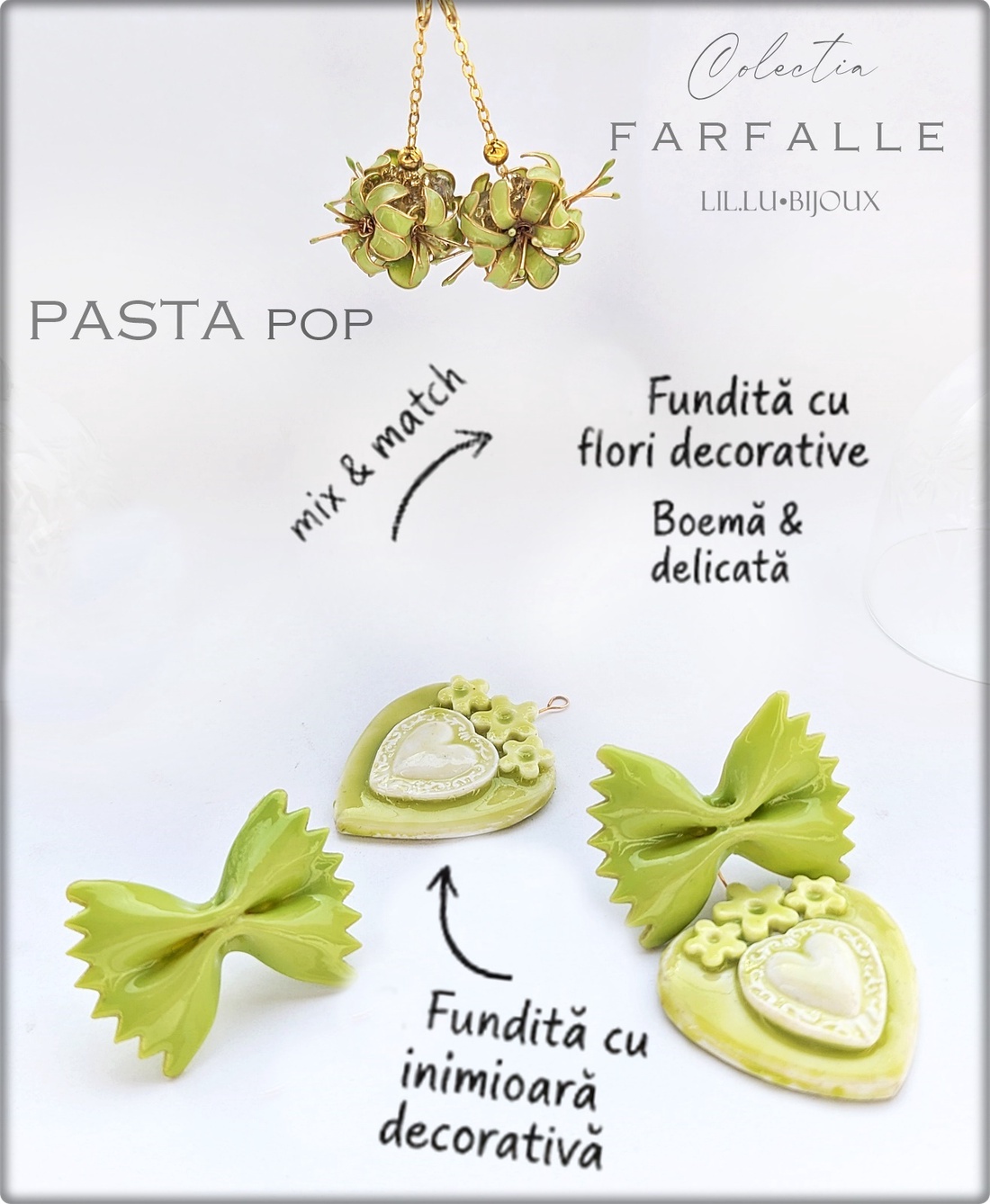 Cercei 3 in1, Handmade Farfalle Pasta Pop Bijuterii Unicat LIL.LU.BIJOUX - bijuterii - cercei - cercei din rășină - Artynos.ro