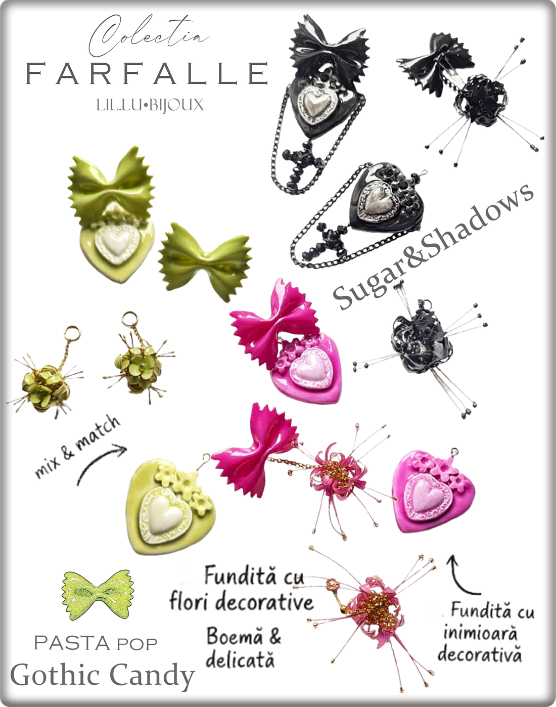 Cercei 3 in1, Farfalle Pasta Pop Bijuterii Unicat LIL.LU.BIJOUX - bijuterii - cercei - cercei din rășină - Artynos.ro