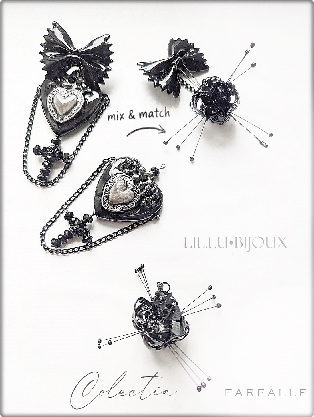 Cercei 3 in1, Farfalle Noir Pop Bijuterii Unicat LIL.LU.BIJOUX - bijuterii - cercei - cercei cu figurine - Artynos.ro