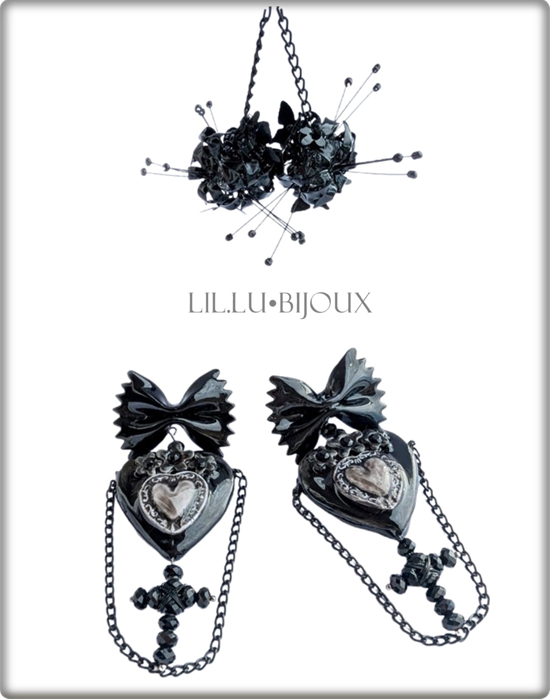 Cercei 3 in1, Farfalle Noir Pop Bijuterii Unicat LIL.LU.BIJOUX - bijuterii - cercei - cercei cu figurine - Artynos.ro