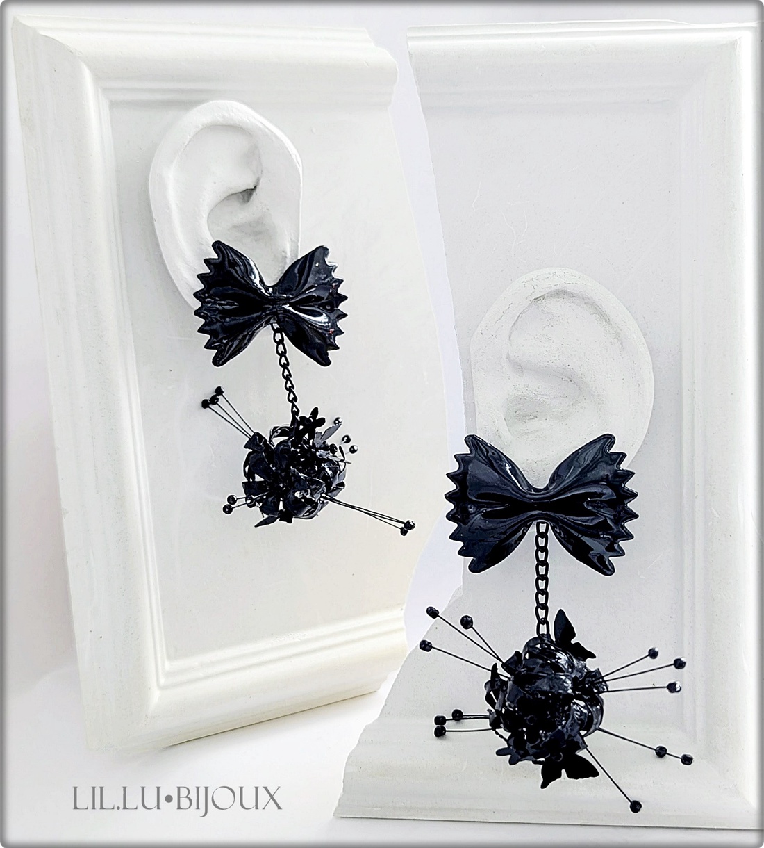 Cercei 3 in1, Farfalle Noir Pop Bijuterii Unicat LIL.LU.BIJOUX - bijuterii - cercei - cercei lungi - Artynos.ro