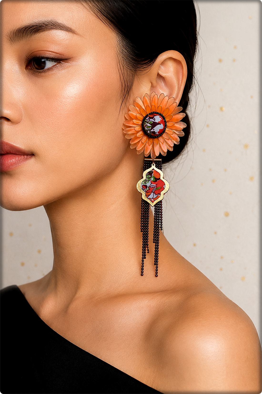 Cercei Gerbera 2 în 1 handmade, cercei statement cu sistem cuff și strasuri detașabile - bijuterii - cercei - cercei din rășină - Artynos.ro