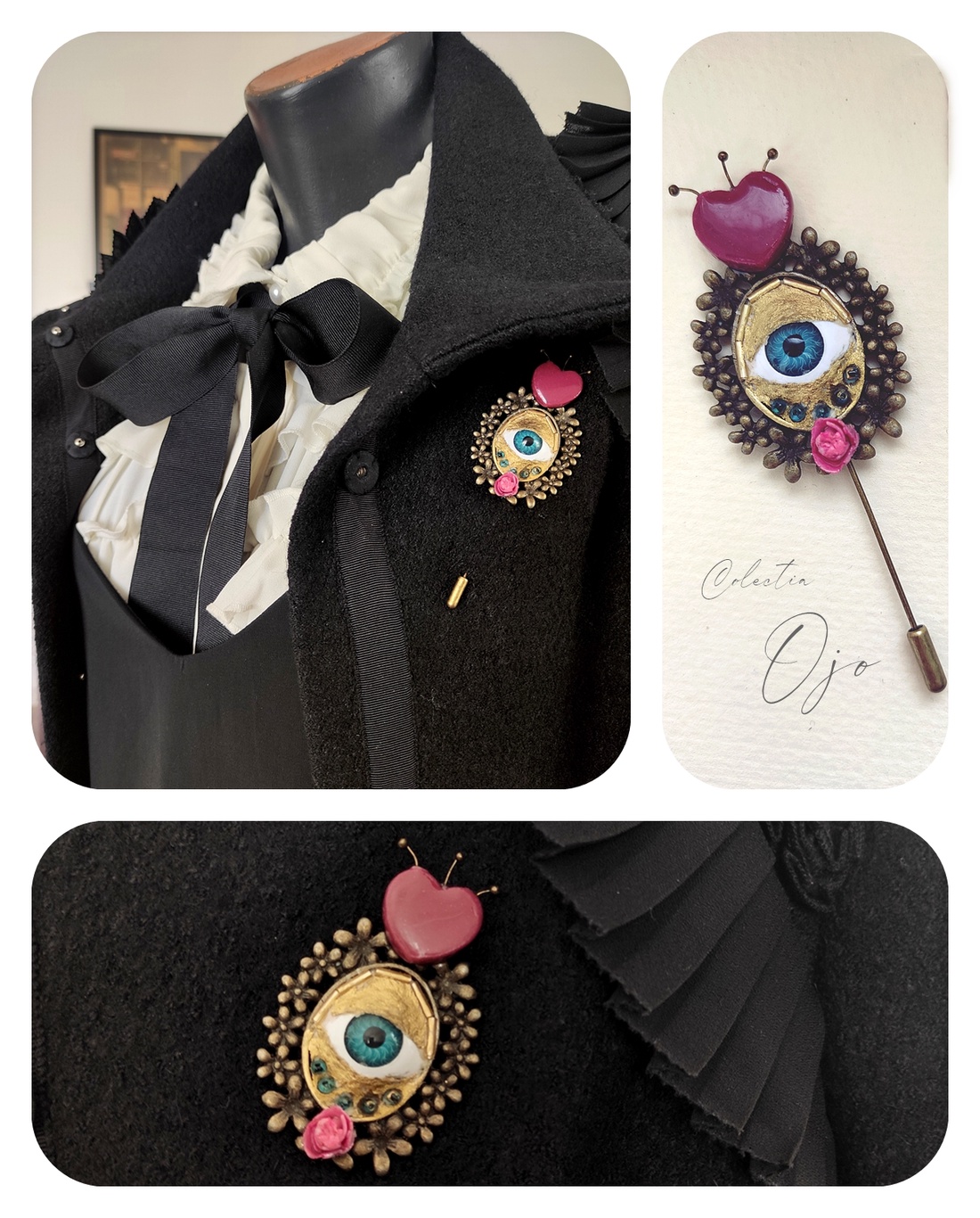 Brosa Ojo, bijuterie handmade unicat  - bijuterii - broșe - Artynos.ro