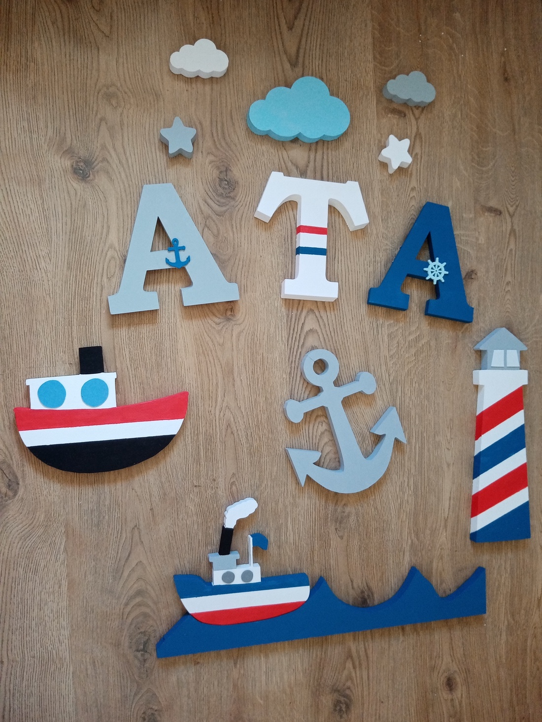 Set de litere decorative nautice, plăcuță cu nume, scrisoare pentru bebeluș, nume, inscripție, 3D, decor, camera bebeluș - casă & stil de viață - echipament pentru camera copiilor - decorațiuni pentru camera copilului - Artynos.ro
