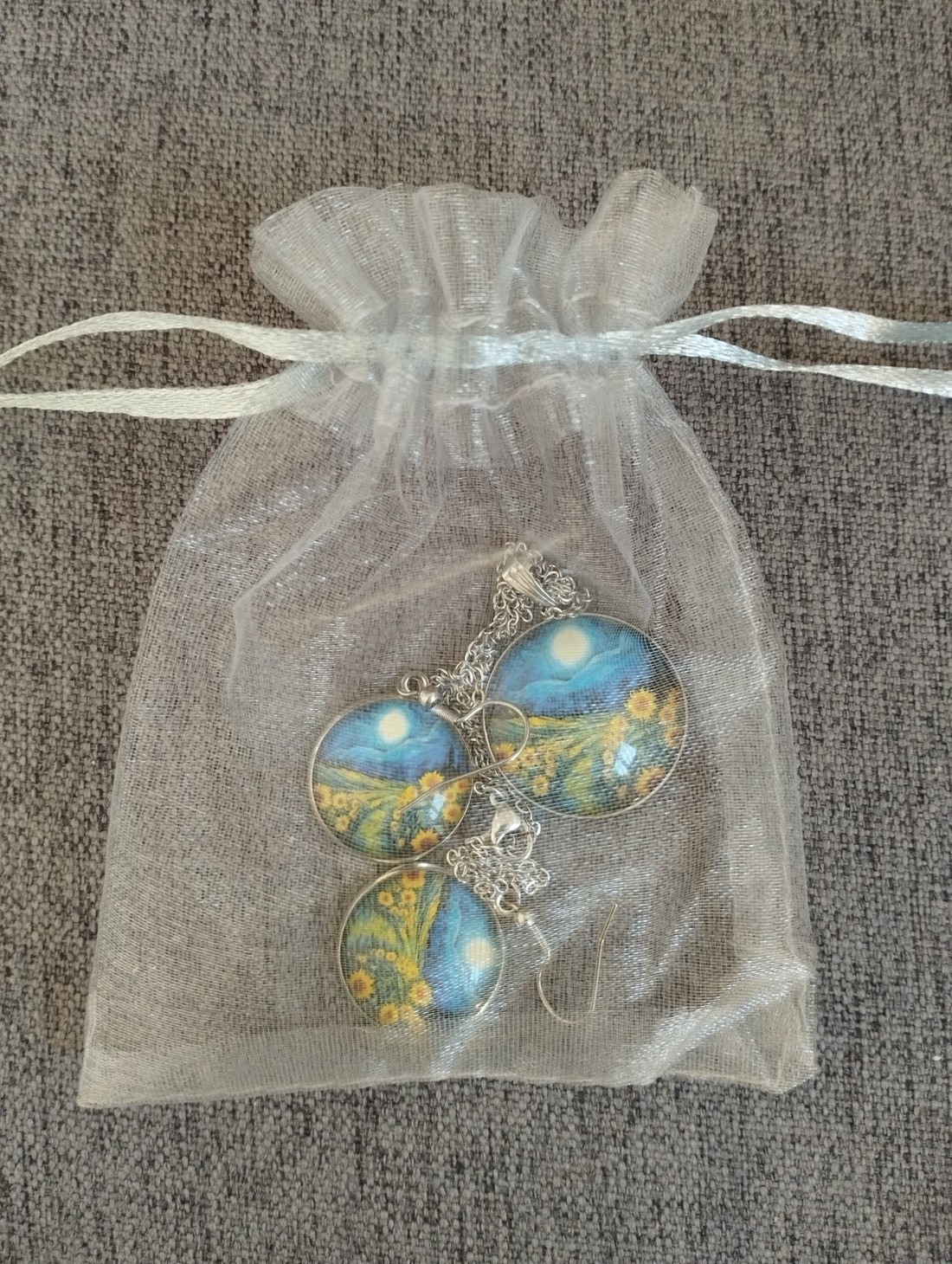 Lentile de sticlă inspirate de Van Gogh, set colier și cercei din oțel medical -  - Artynos.ro
