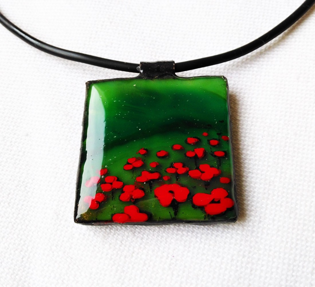 Poppy câmp pandantiv pictat manual tiffany -  - Artynos.ro