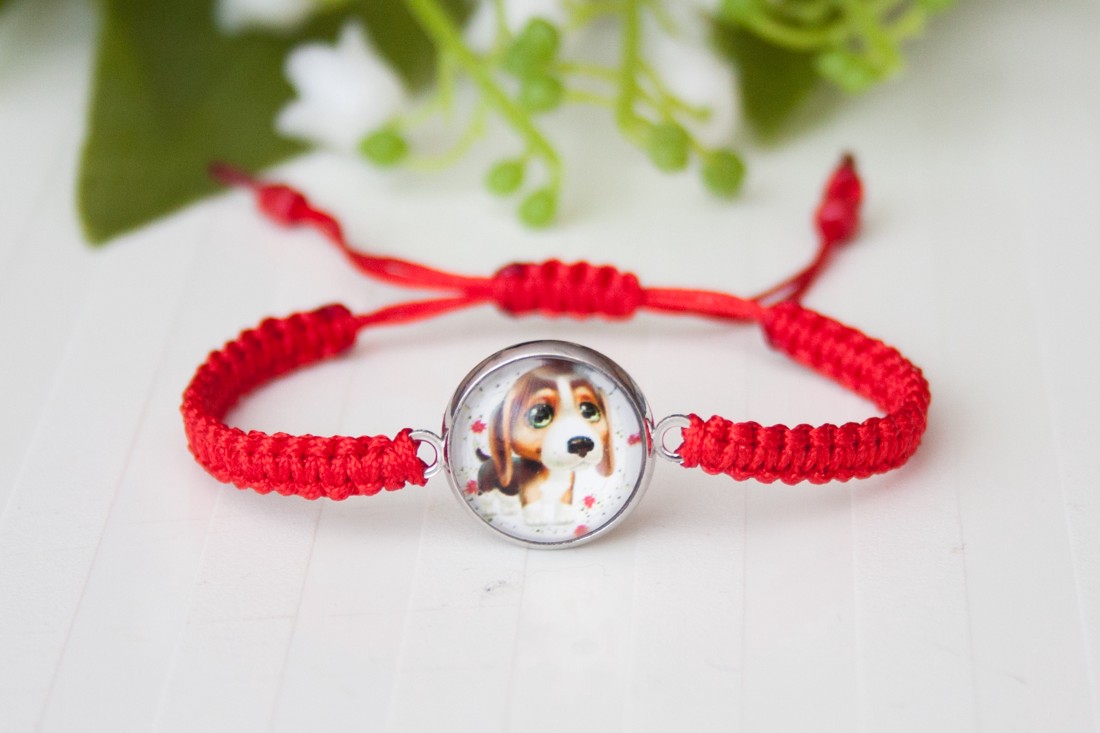 Brățară macramé împletită pentru copii - Doggy red -  - Artynos.ro