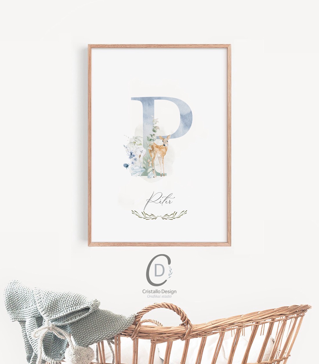 Scrisoare P, monogramă, imagine pentru ziua numelui, decor, decalaj de perete cu verdeață, poster cu animale din pădure -  - Artynos.ro