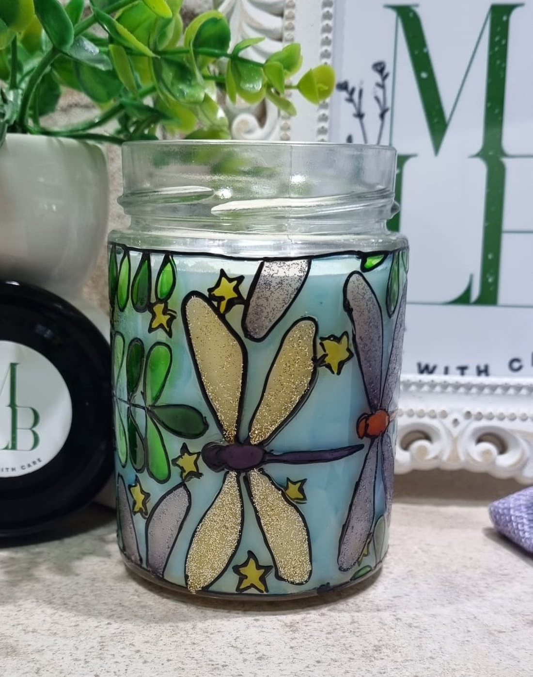 Borcan Libelule - accesorii nuntă - materiale decor pentru nuntă - lumânări de nuntă și suport lumânări - Artynos.ro