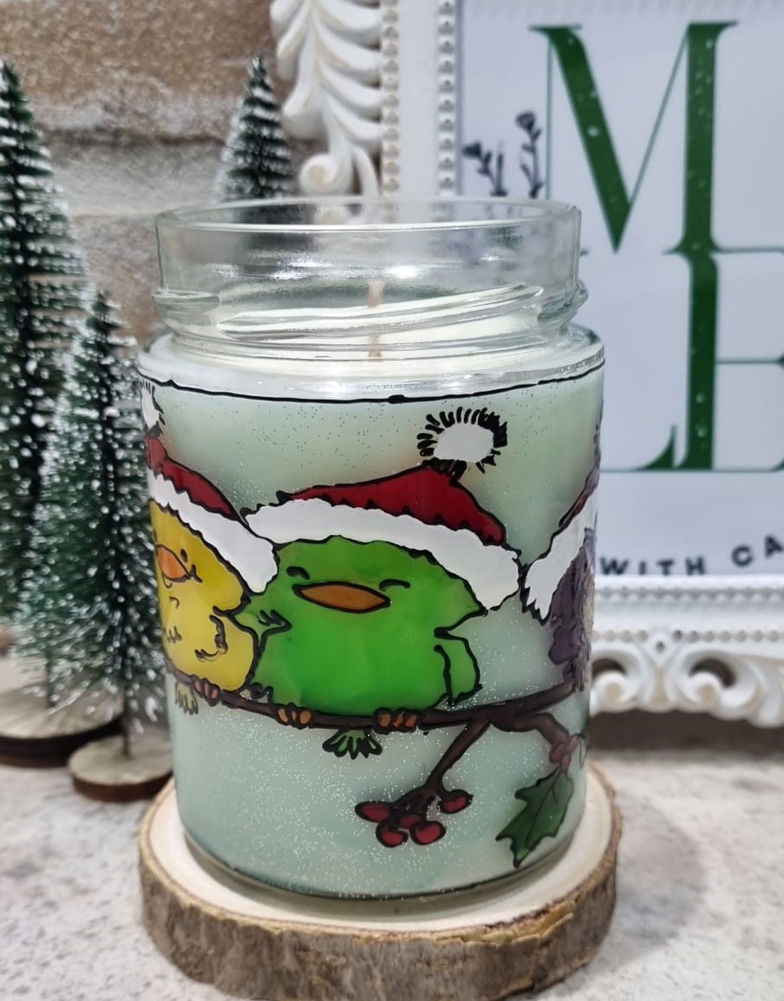 Borcan Pasari pe Craca - crăciun - decorațiuni de crăciun de casă - lumânări parfumate de crăciun - Artynos.ro